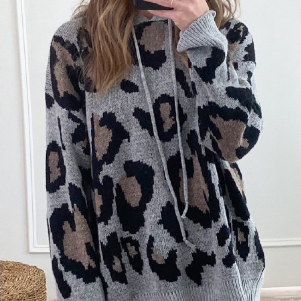 Leopard Drop Shoulder Sweater Hoodie